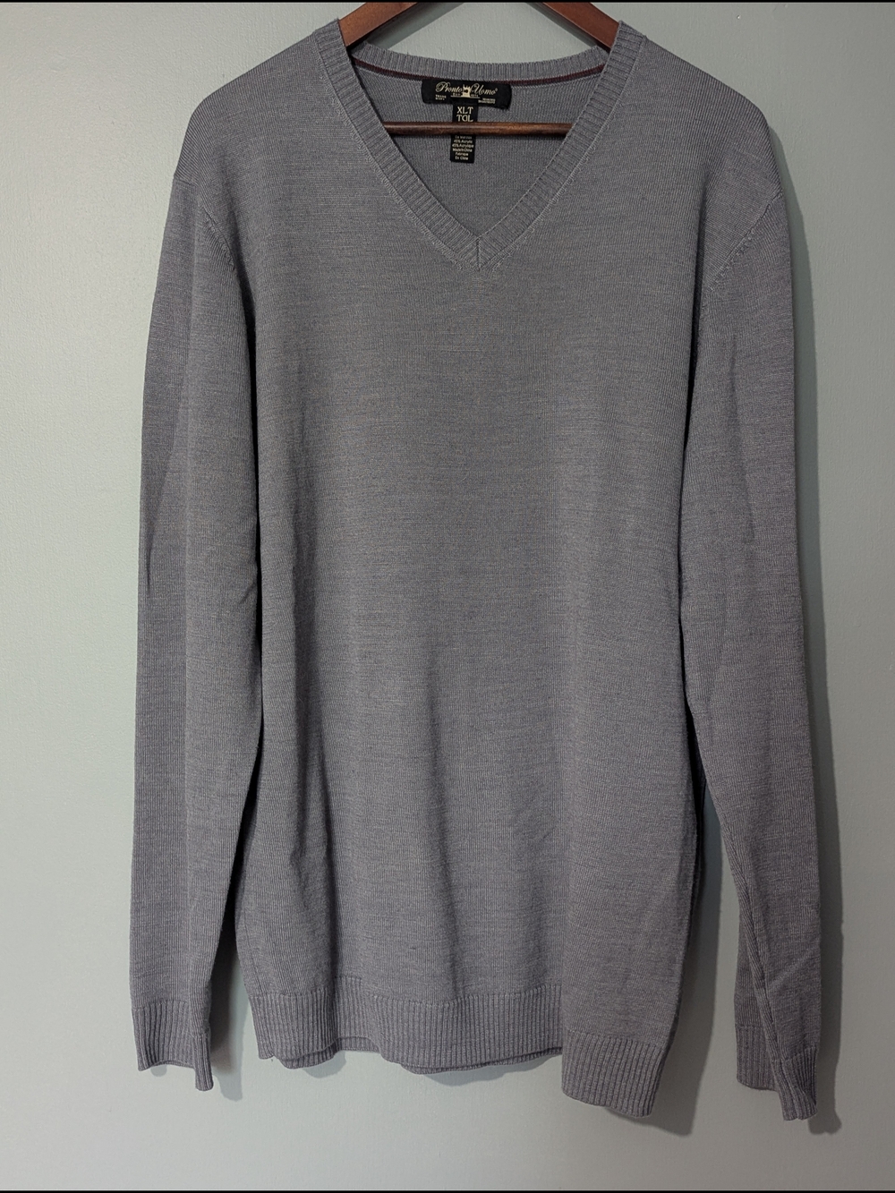 Pronto Umo Men's Merino Wool Blend V-neck Gray Sweater Dark‎ Academia Ivy League